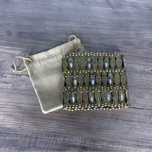 Ladies wide‎ wrist bracelet gold tone with rhinestones